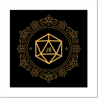 Polyhedral D20 Dice Monogram Bronze Tabletop RPG Posters and Art